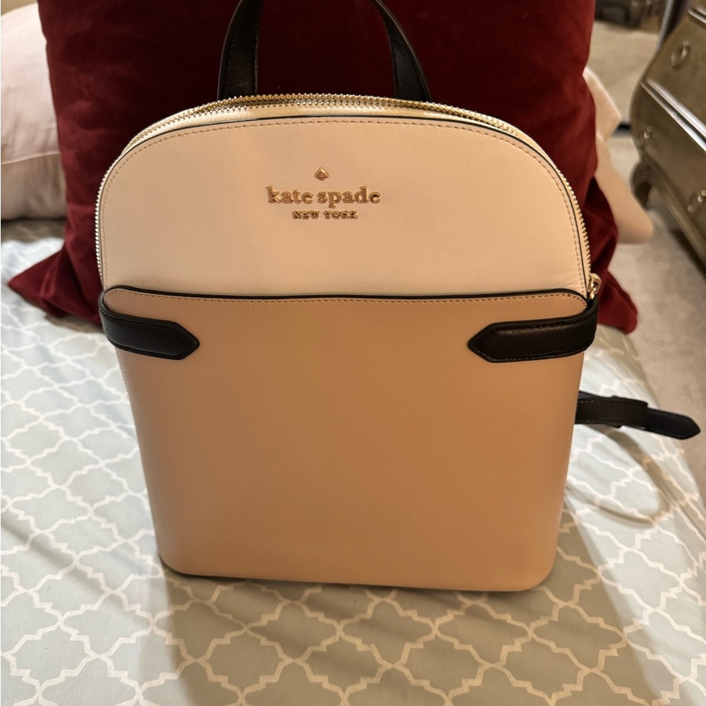 Kate Spade Tan and Black Backpack with Saffiano Texture